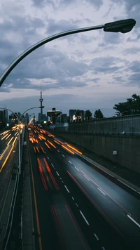 nube, día, farola, infraestructura, superficie de la carretera