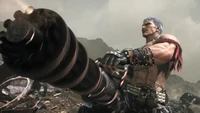 Brian Fury wielding a massive weapon in a dramatic setting from Tekken 8.