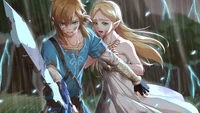 Link y la Princesa Zelda en un momento lluvioso de heroísmo