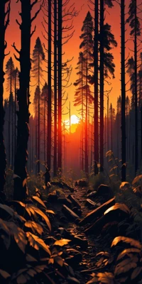 Sunset Afterglow in a Serene Forest Landscape