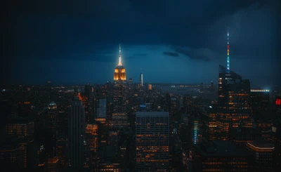 Paysage nocturne de New York : Empire State Building illuminé dans une esthétique sombre