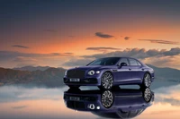 2022 Bentley Flying Spur Mulliner Blackline au reflet du coucher de soleil