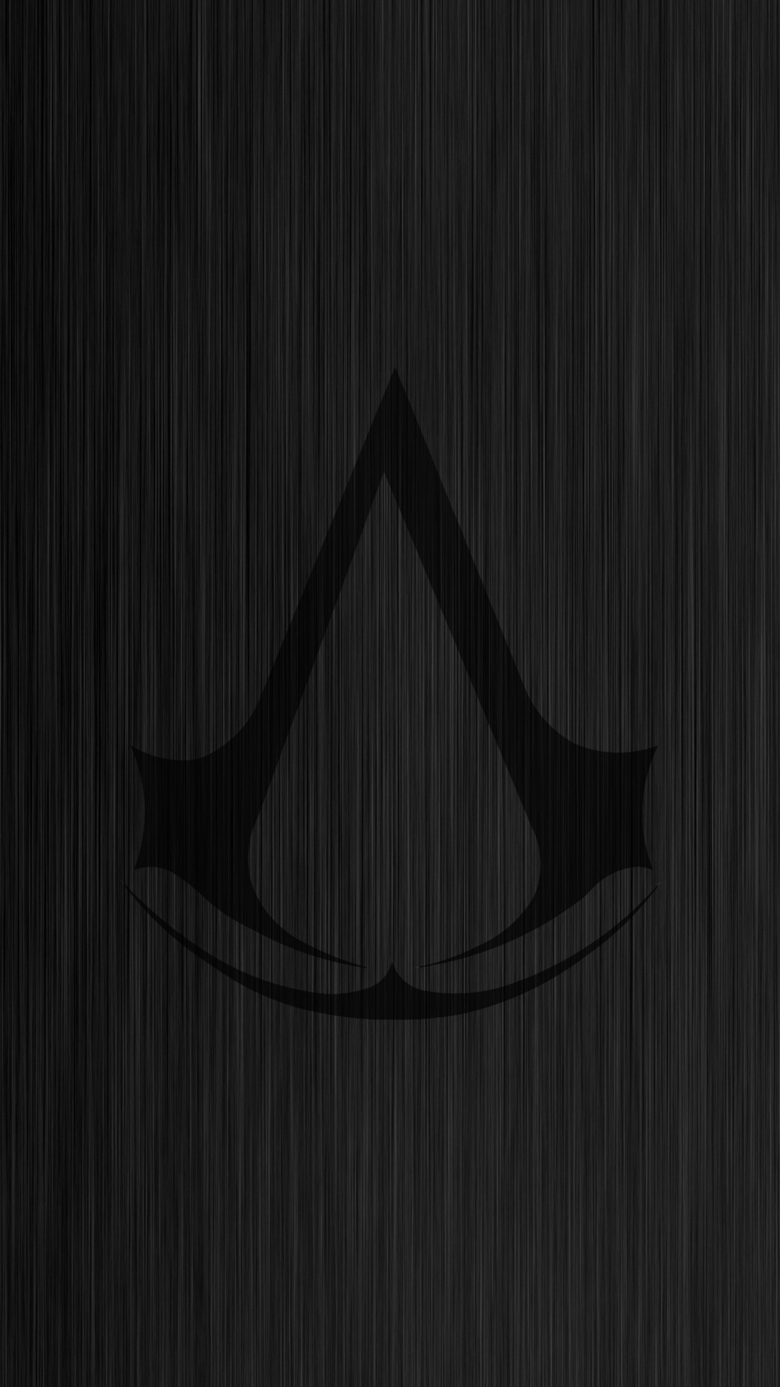 A black and white photo of a logo on a black background (assassins creed, dark, games)