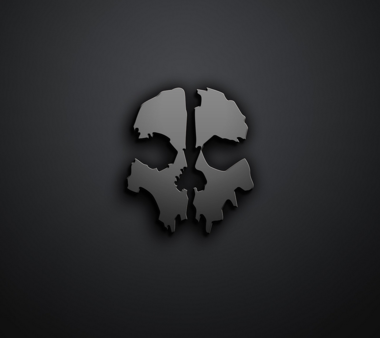 A black and white skull logo on a dark background (3d, dark, death, grey, minimal)