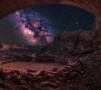 cañón, desierto, noche, cielo, estrella