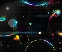 Vibrant Abstract Space Exploration with Colorful Orbs and Patterns