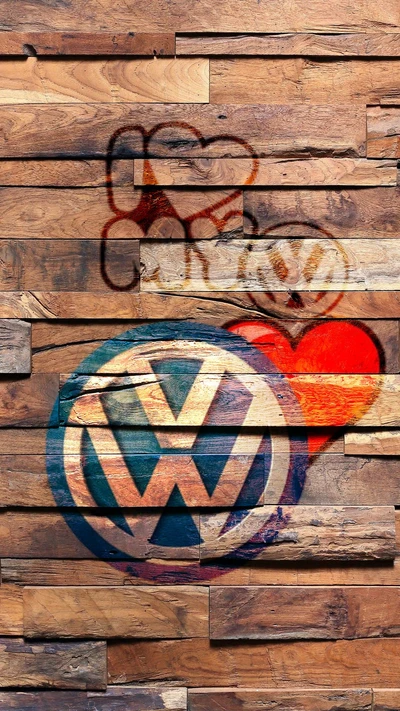 VW Love on Rustic Wooden Wall