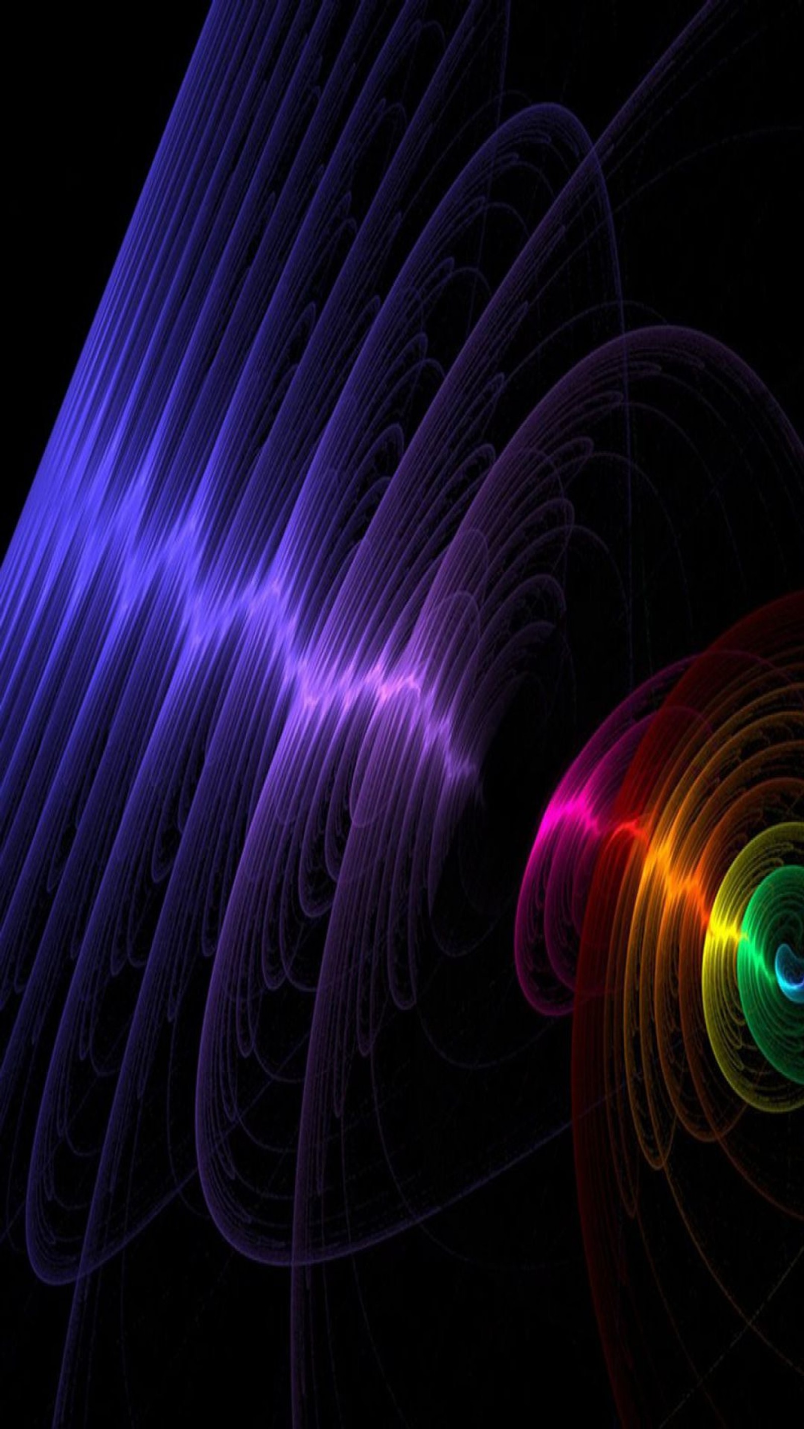 A close up of a colorful swirl with a black background (abstract, rainbow, waves)