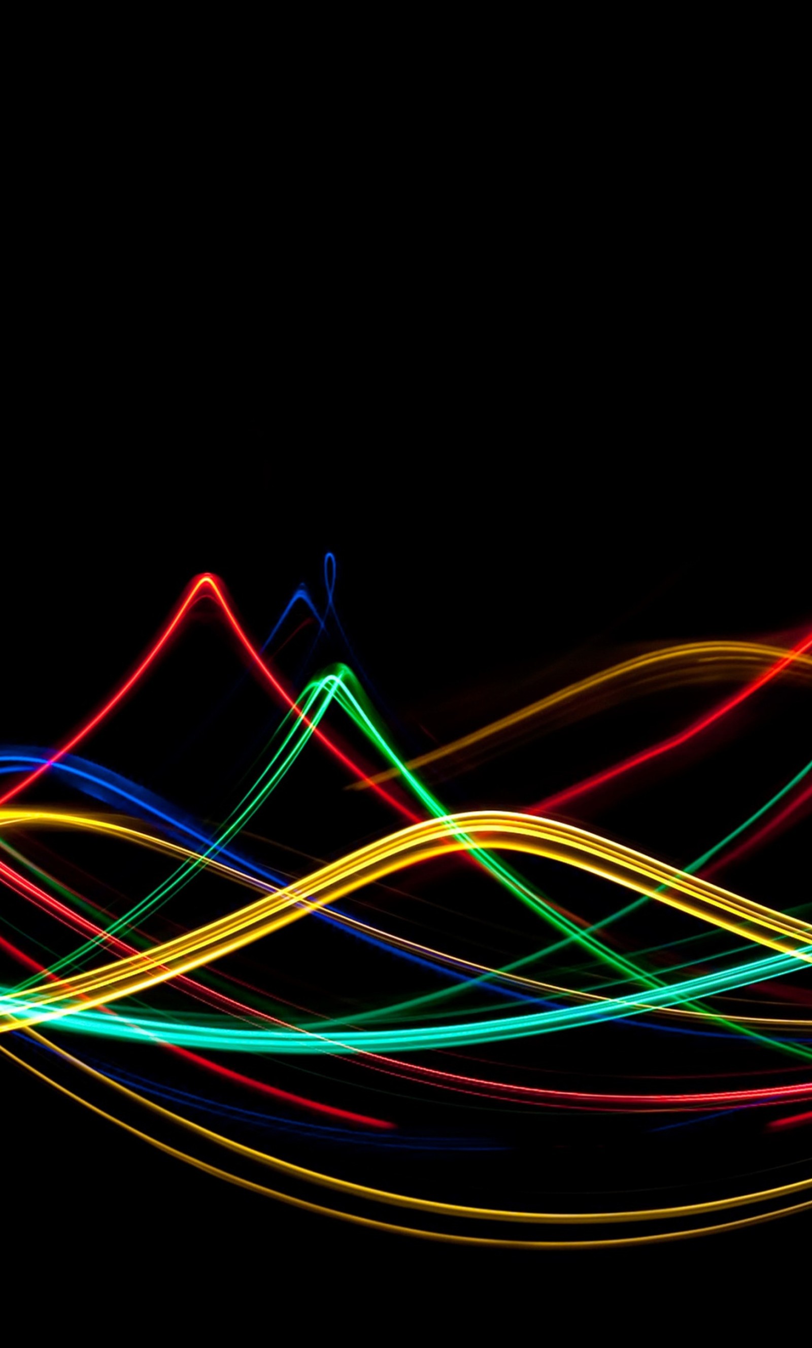 A close up of a black background with a colorful light painting (black, hd, lights, lines, neon)