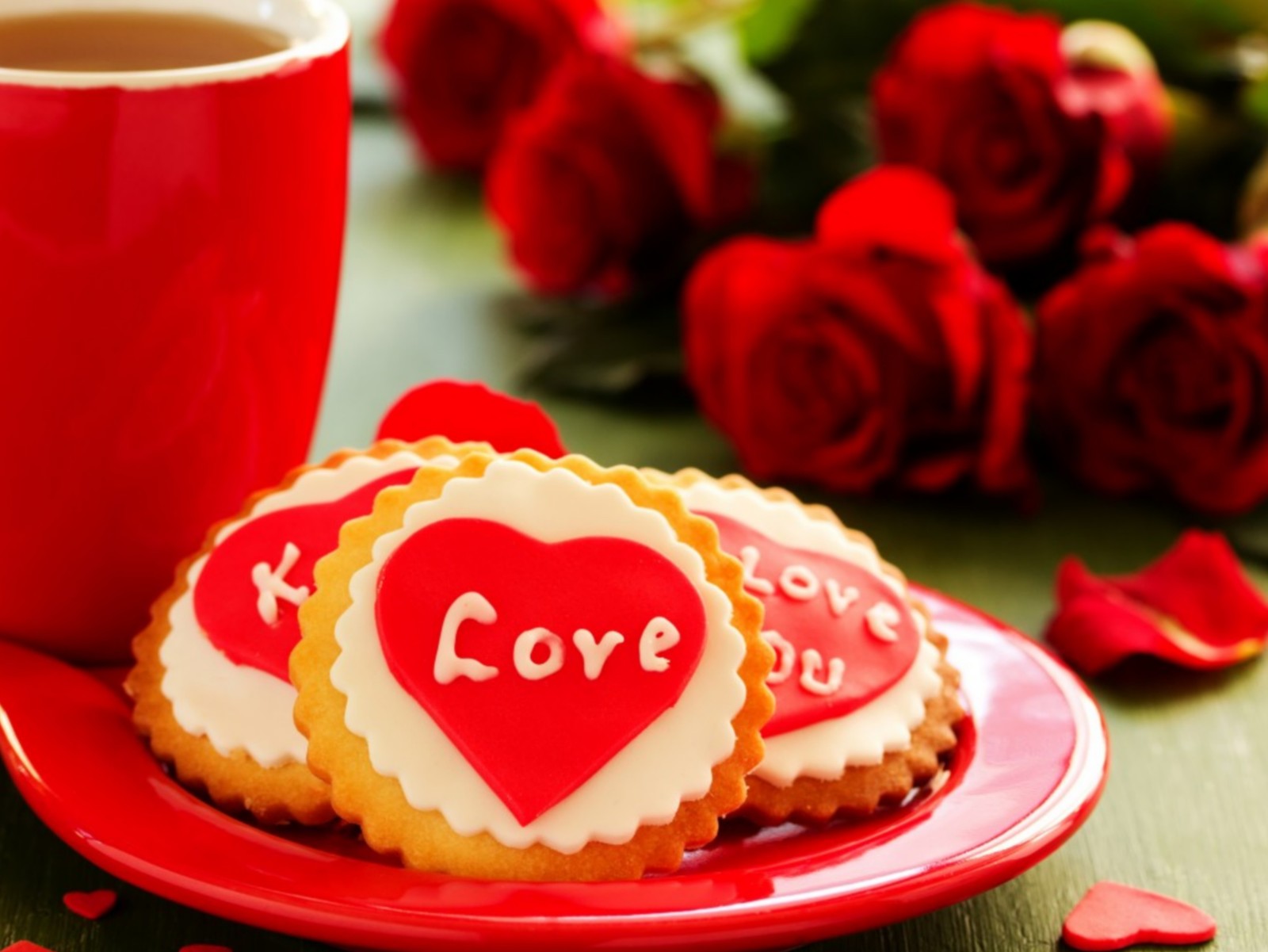 Скачать обои cookies valentine, любовь, красная роза, день святого валентина