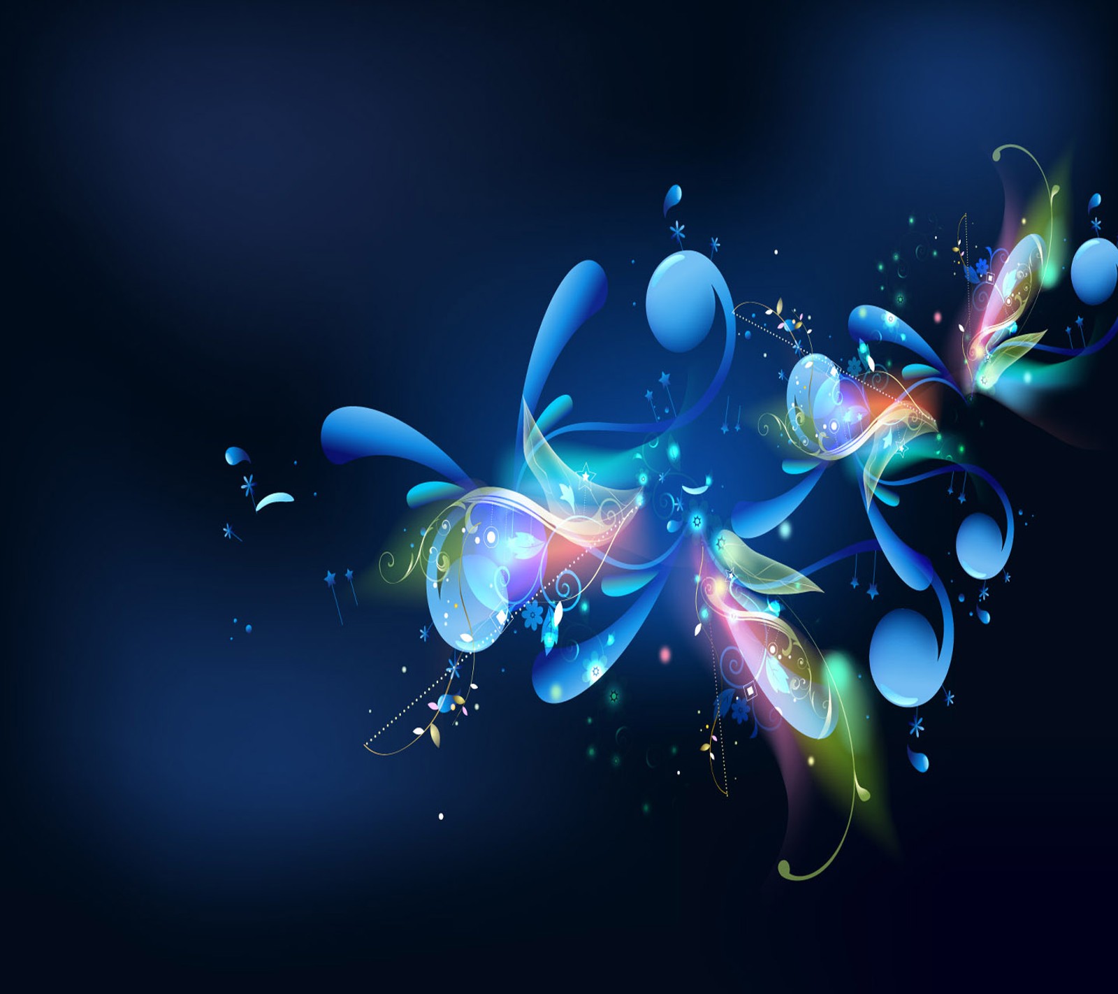 Abstract blue and green background with a butterfly and bubbles (abstract, blue)