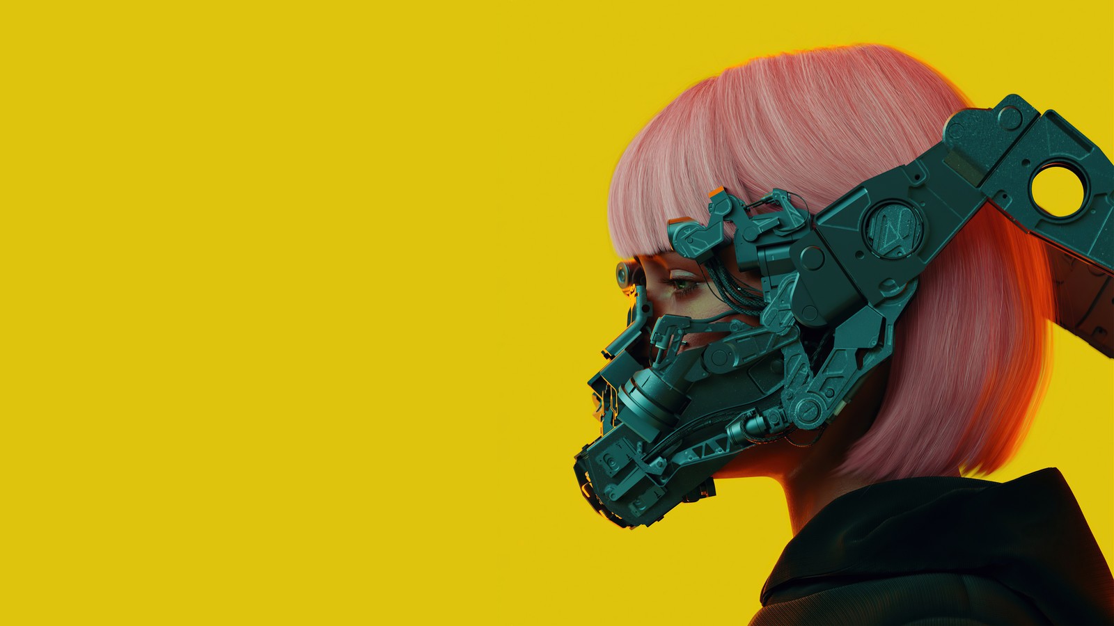 Descargar fondo de pantalla mecha girl, chica cyberpunk, 3d, fondo amarillo, ciencia ficción