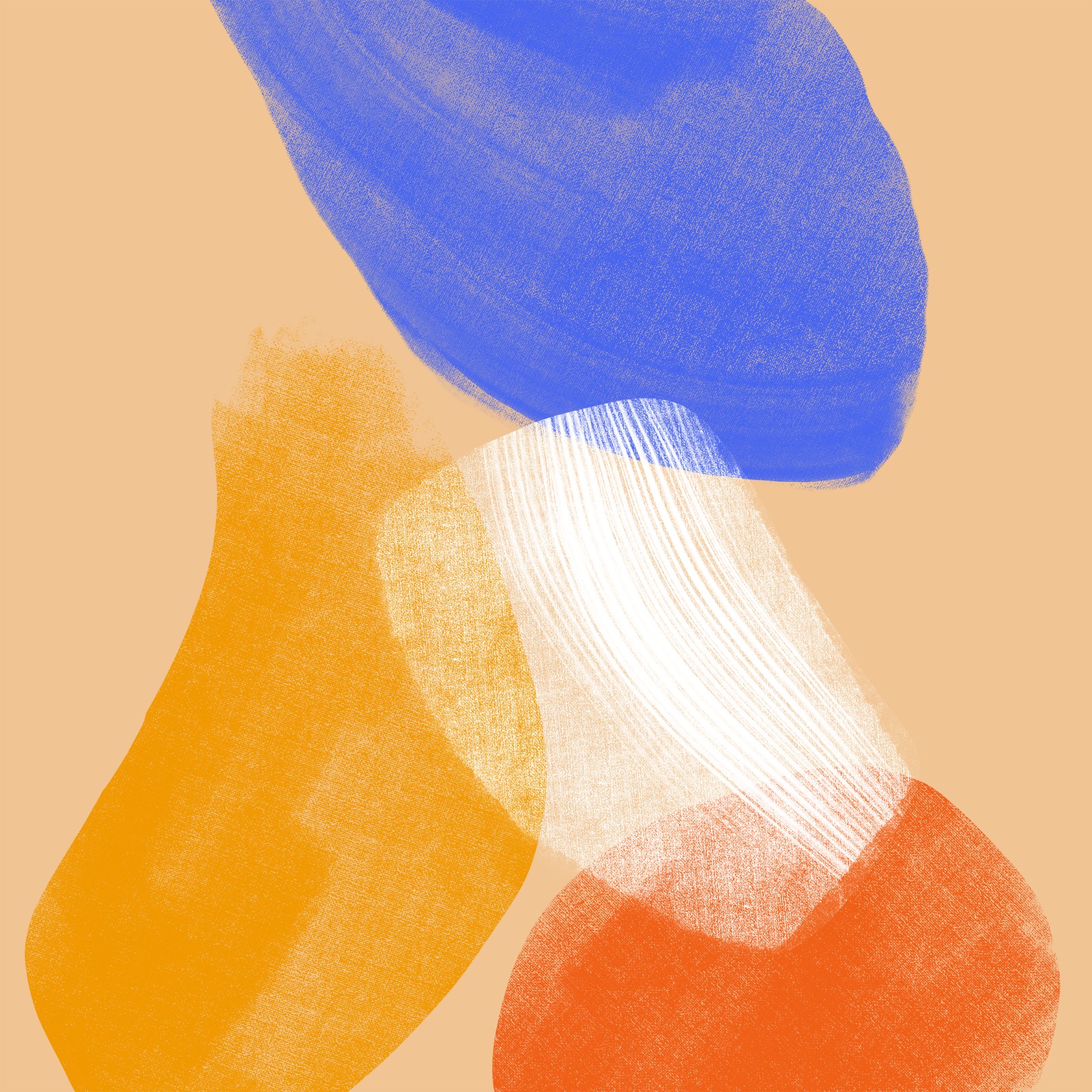 A close up of a painting of a blue, orange and white brush stroke (samsung, smartphone, fhd, telephone, hand)