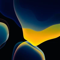 Abstract Yellow and Blue Fluid Shapes on Black Background - iOS 13 4K Wallpaper