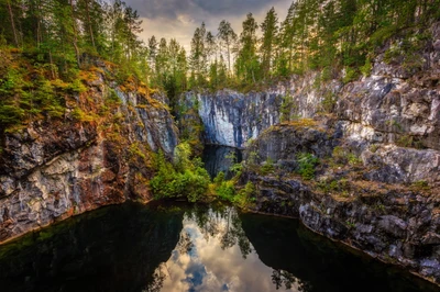 каньон, природа, утес, водоем, водопад