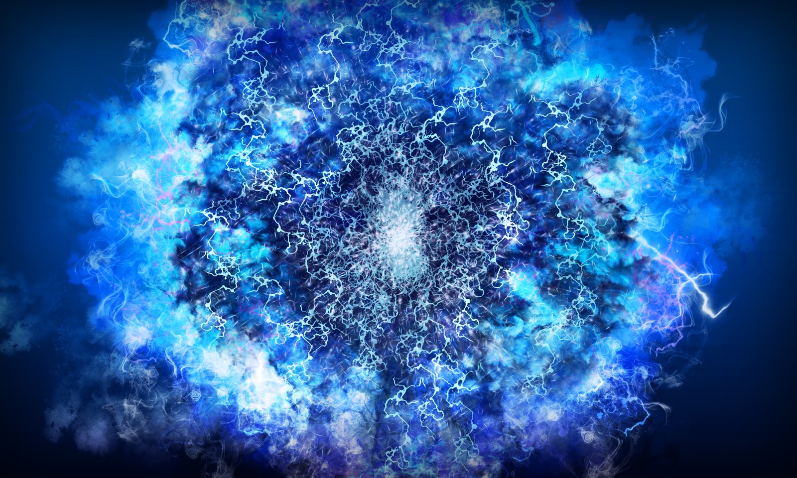 A close up of a blue and white abstract painting with a circular design (blue, nature, fractal art, electric blue, atmosphere)