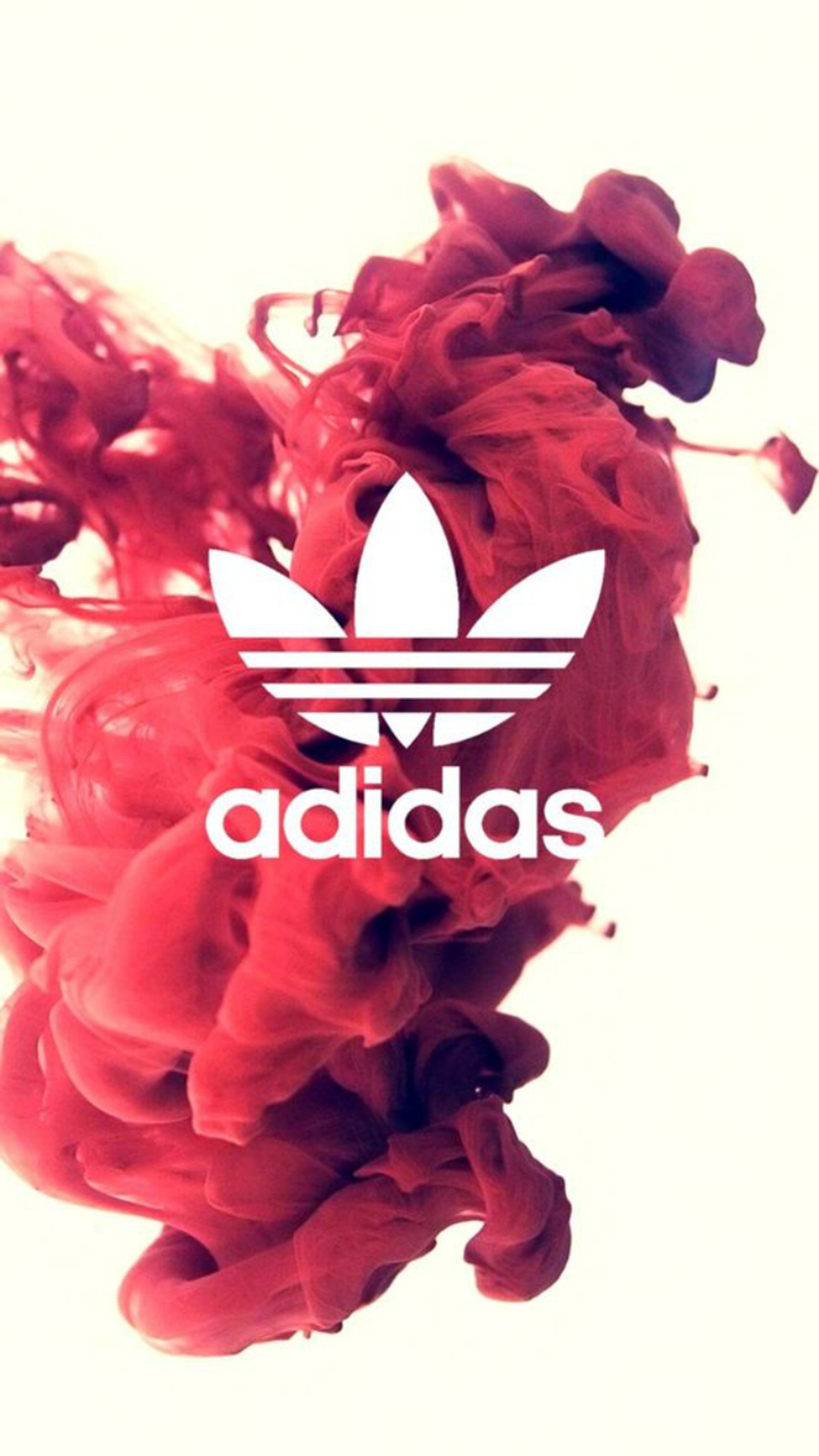 Adidas-logo auf rotem hintergrund mit rauch (adidas, marke, logo, farbe, rot)