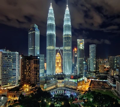 building, kuala lumpur, lights, night, town