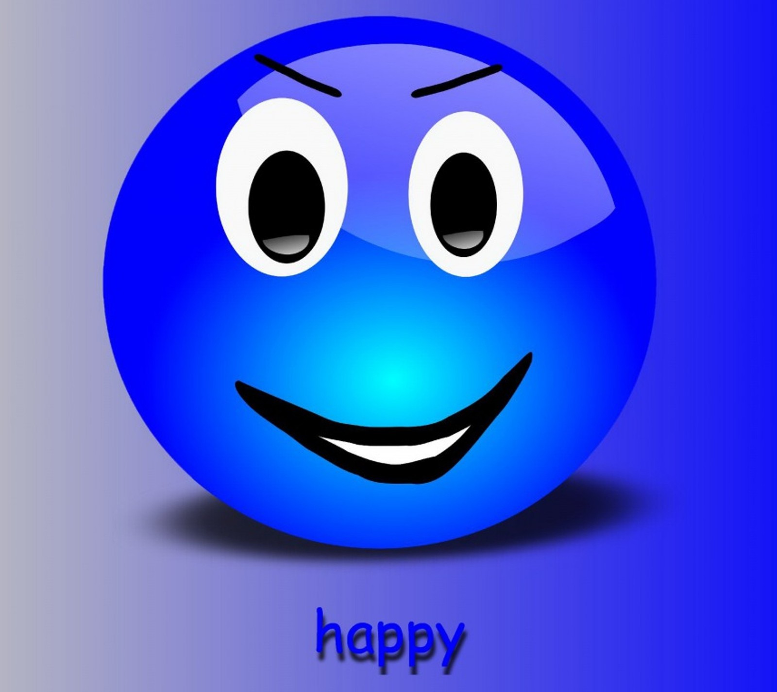 A close up of a blue smiley face with a happy expression (face, happy, smile)