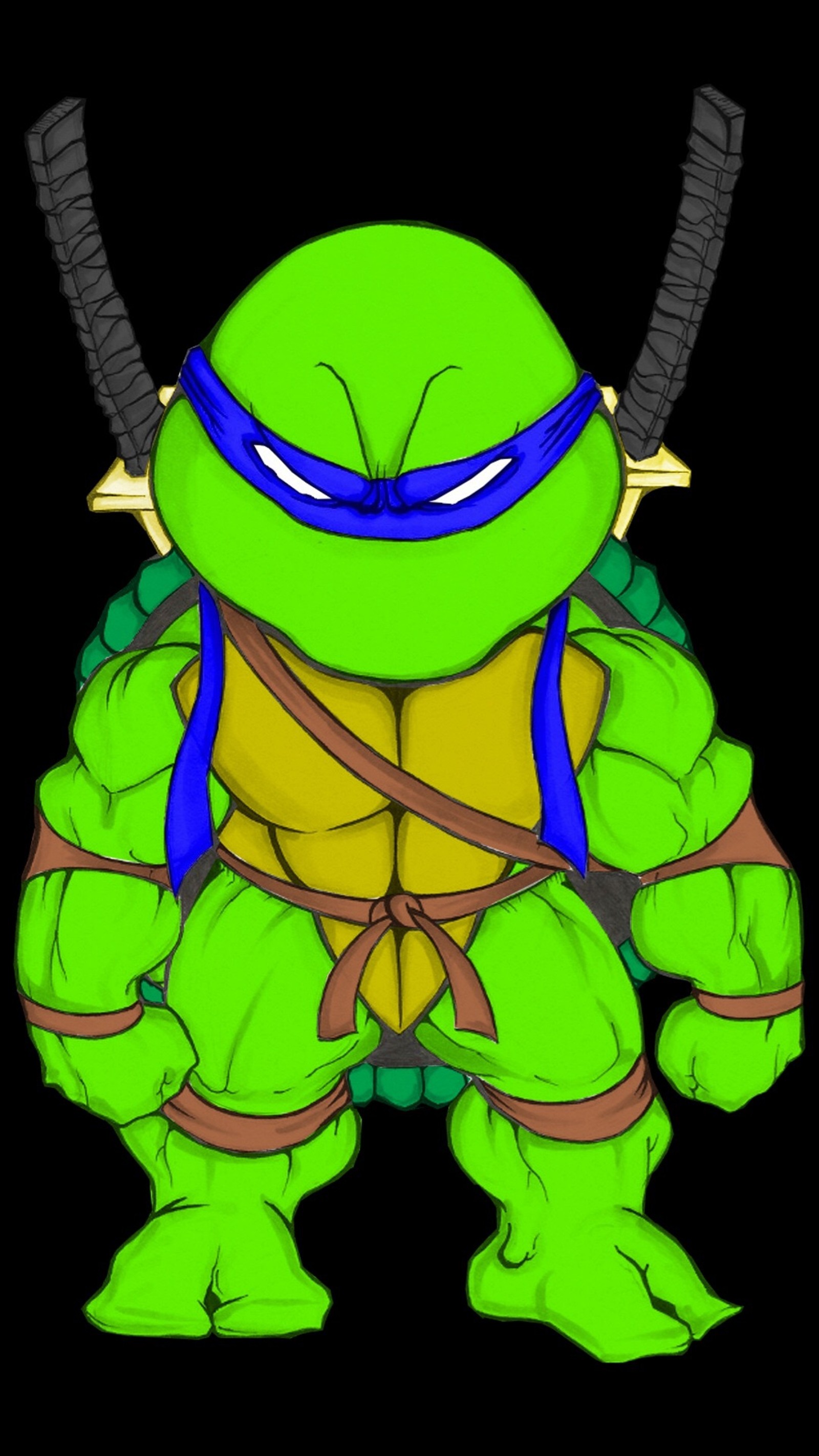 Un dibujo de caricatura de un adolescente mutante con un sombrero azul y un cuerpo verde (ninja, tmnt, tortugas)