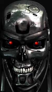 Futuristic Cybernetic Skull with Glowing Red Eyes