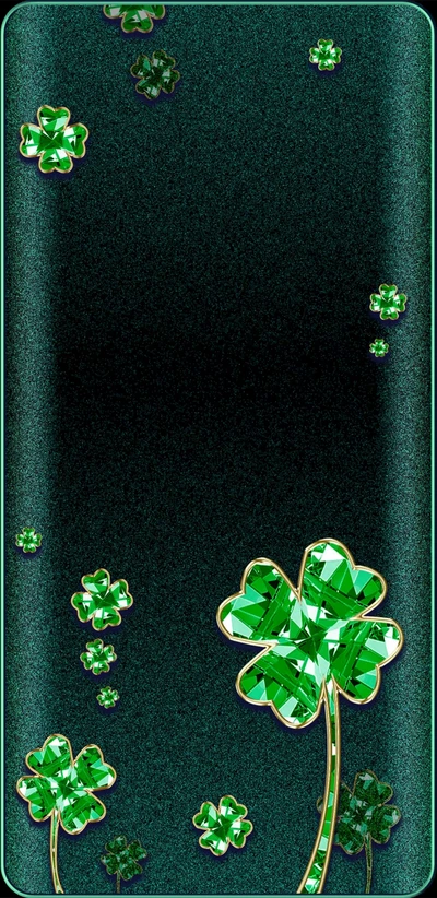 Sparkling Clover Jewels on a Deep Green Background