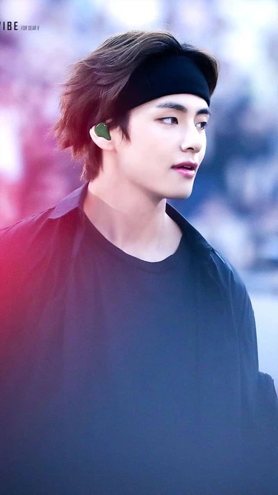 V from BTS: Charismatic Profile in a Black Outfit