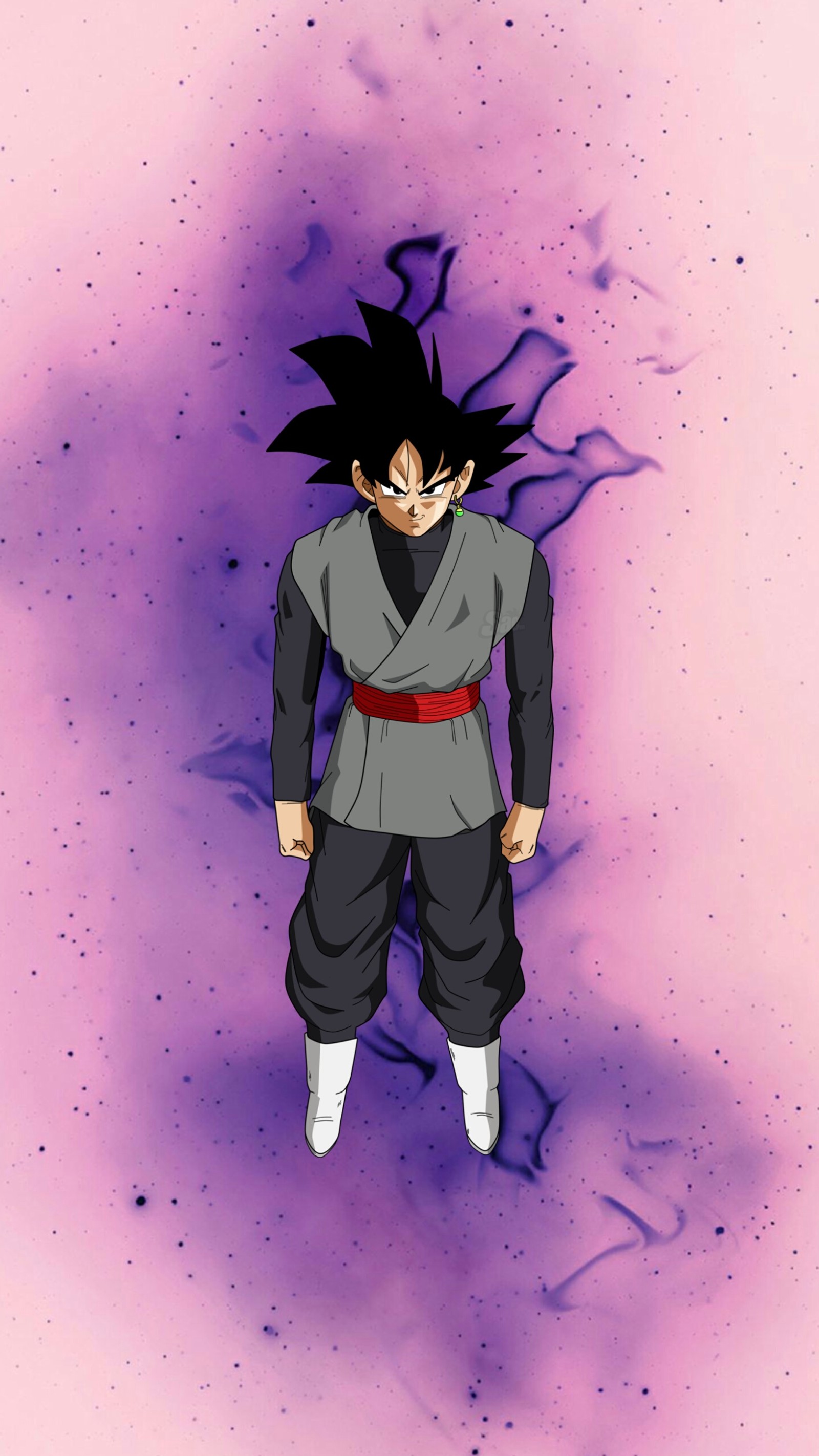 A close up of a cartoon of a young gohan with a purple background (anime, ball, dragon, ssr, super)