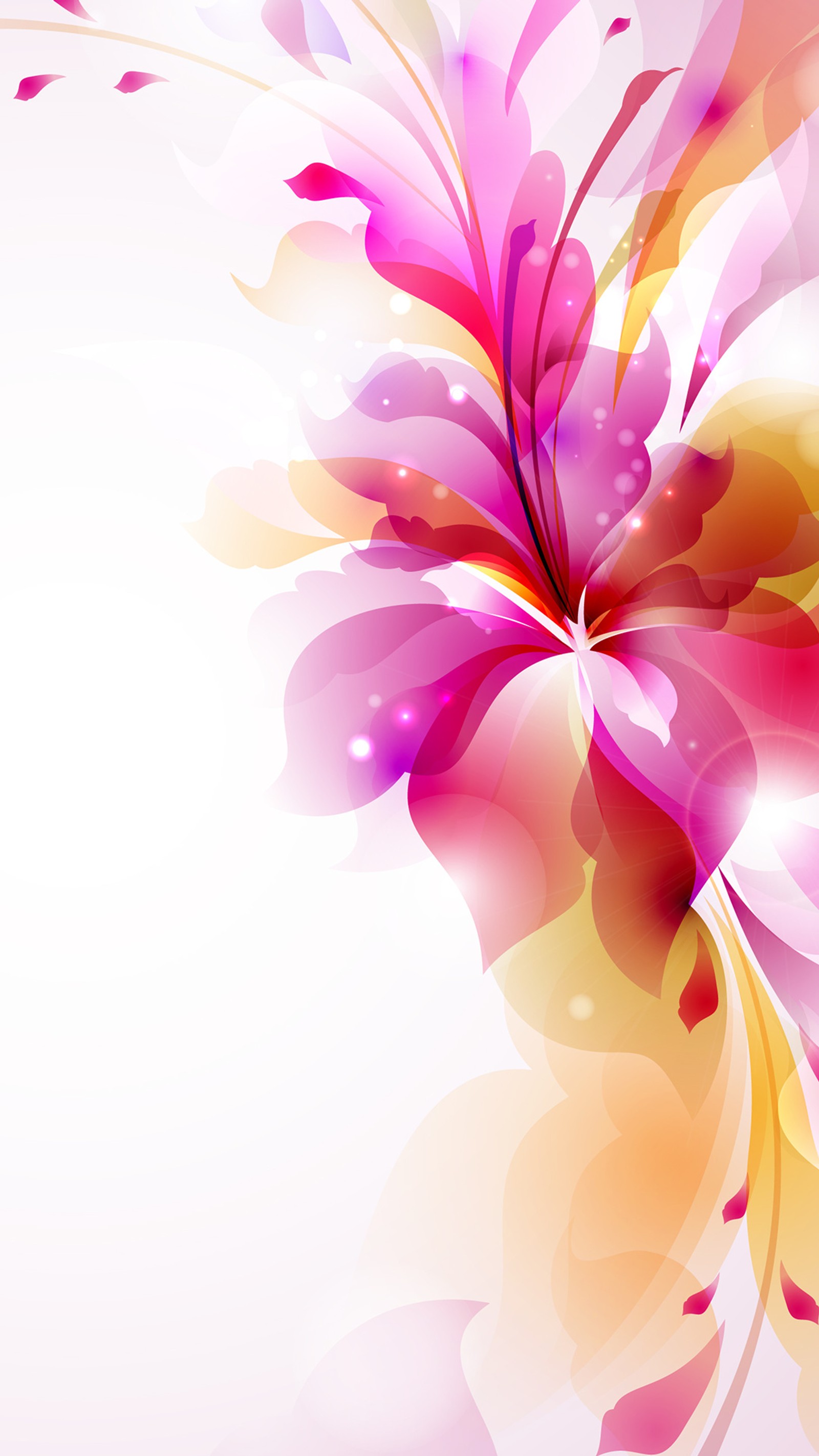 There is a pink flower with yellow leaves on a white background (floral, flower, pink, vector)