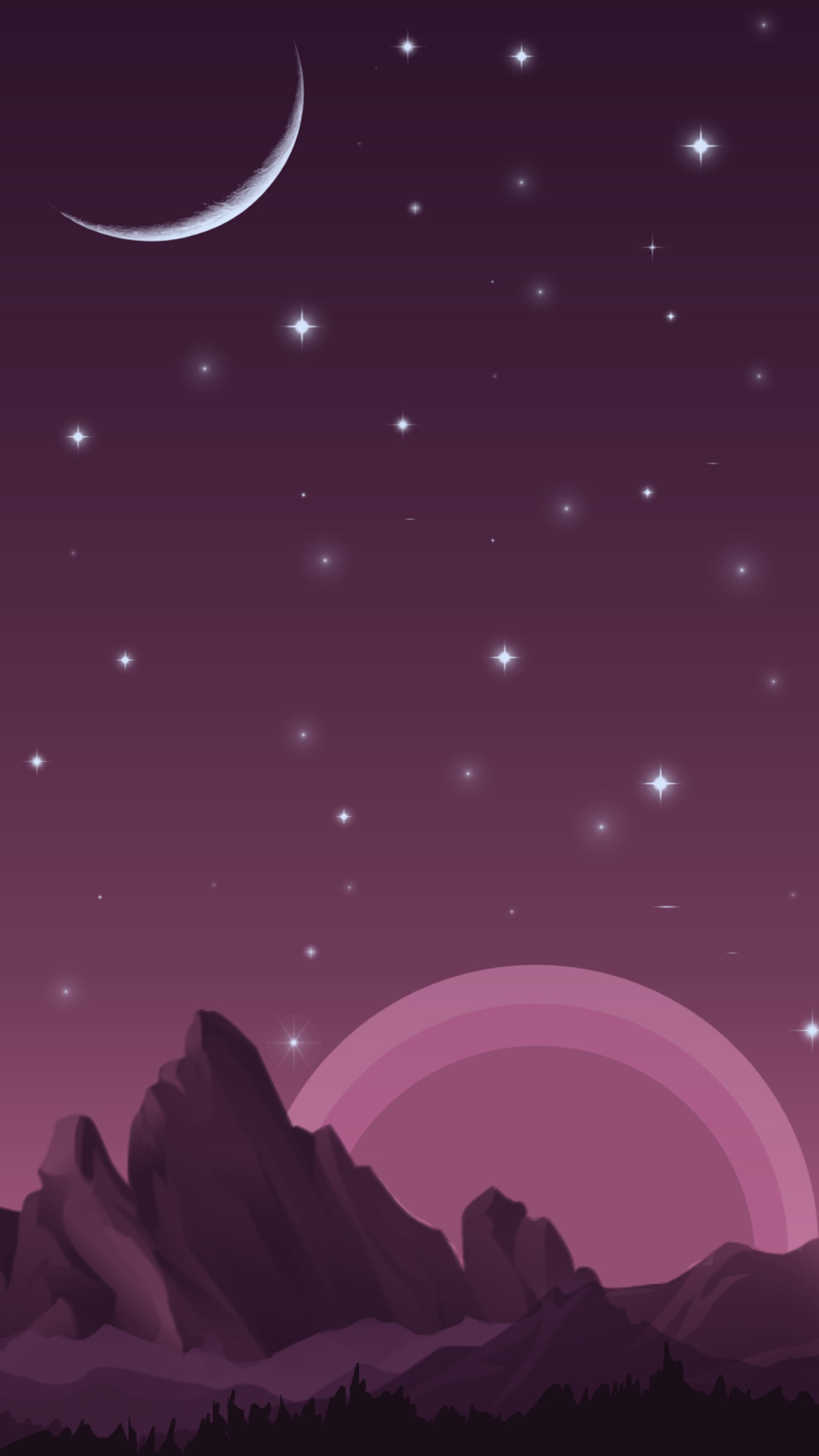 landscape, moon, purple, stars wallpaper