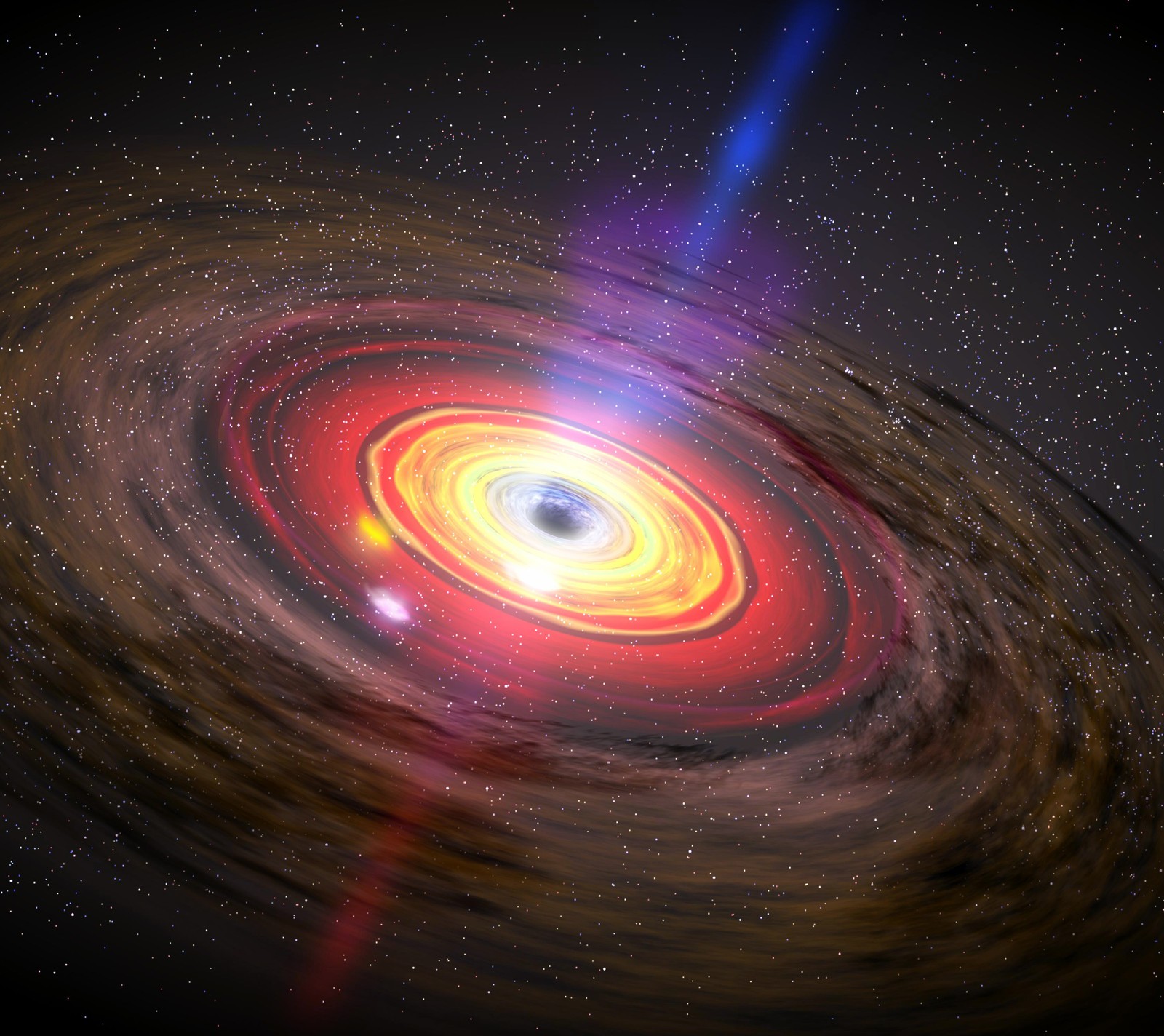 A black hole with a bright red disk in the center (cosmos, space)