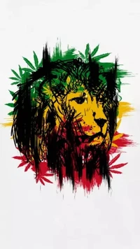 Rasta Lion with Cannabis Motifs