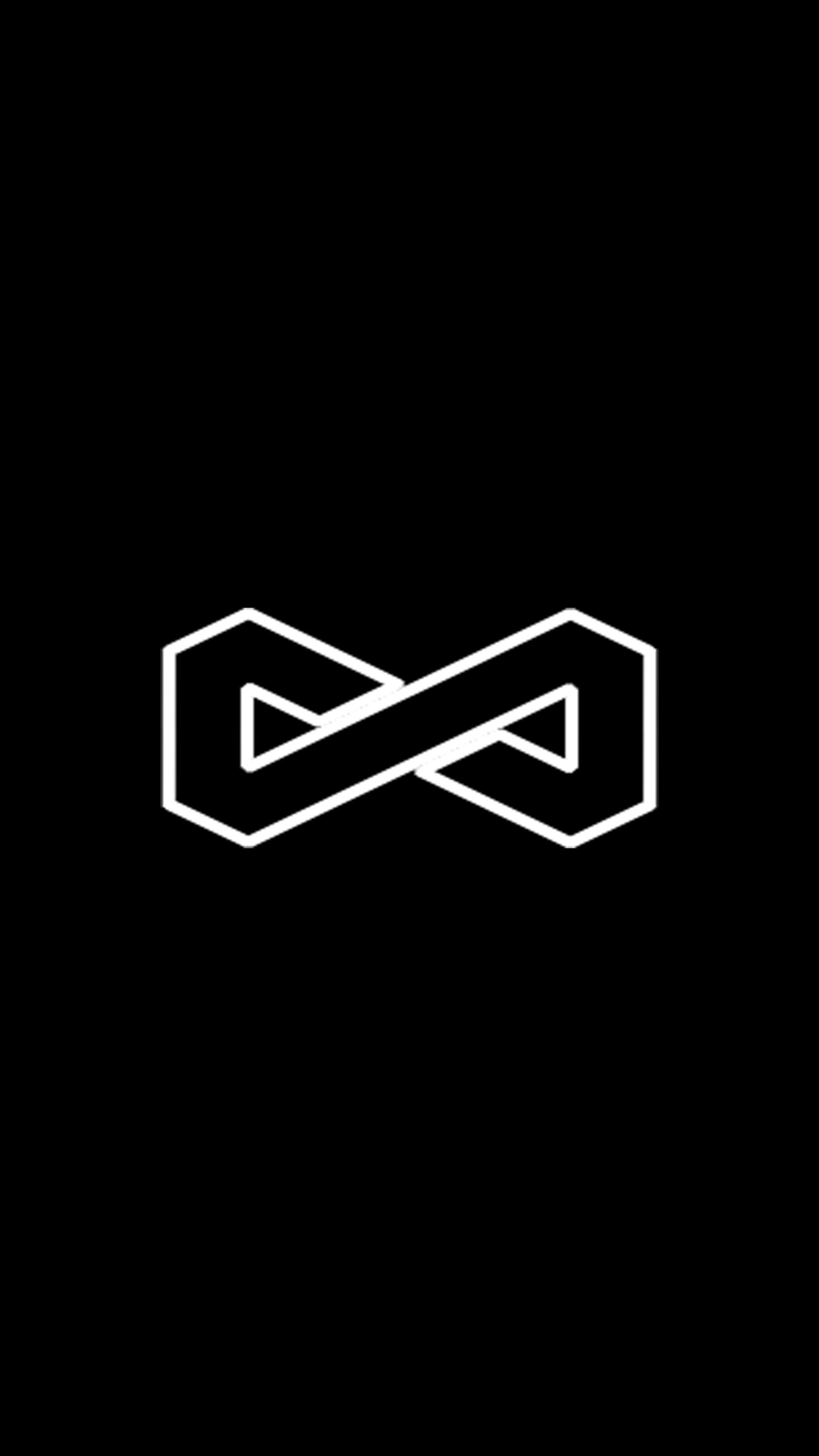 A black and white logo with an infinite symbol on it (929, amoled, cool, dark, forever)