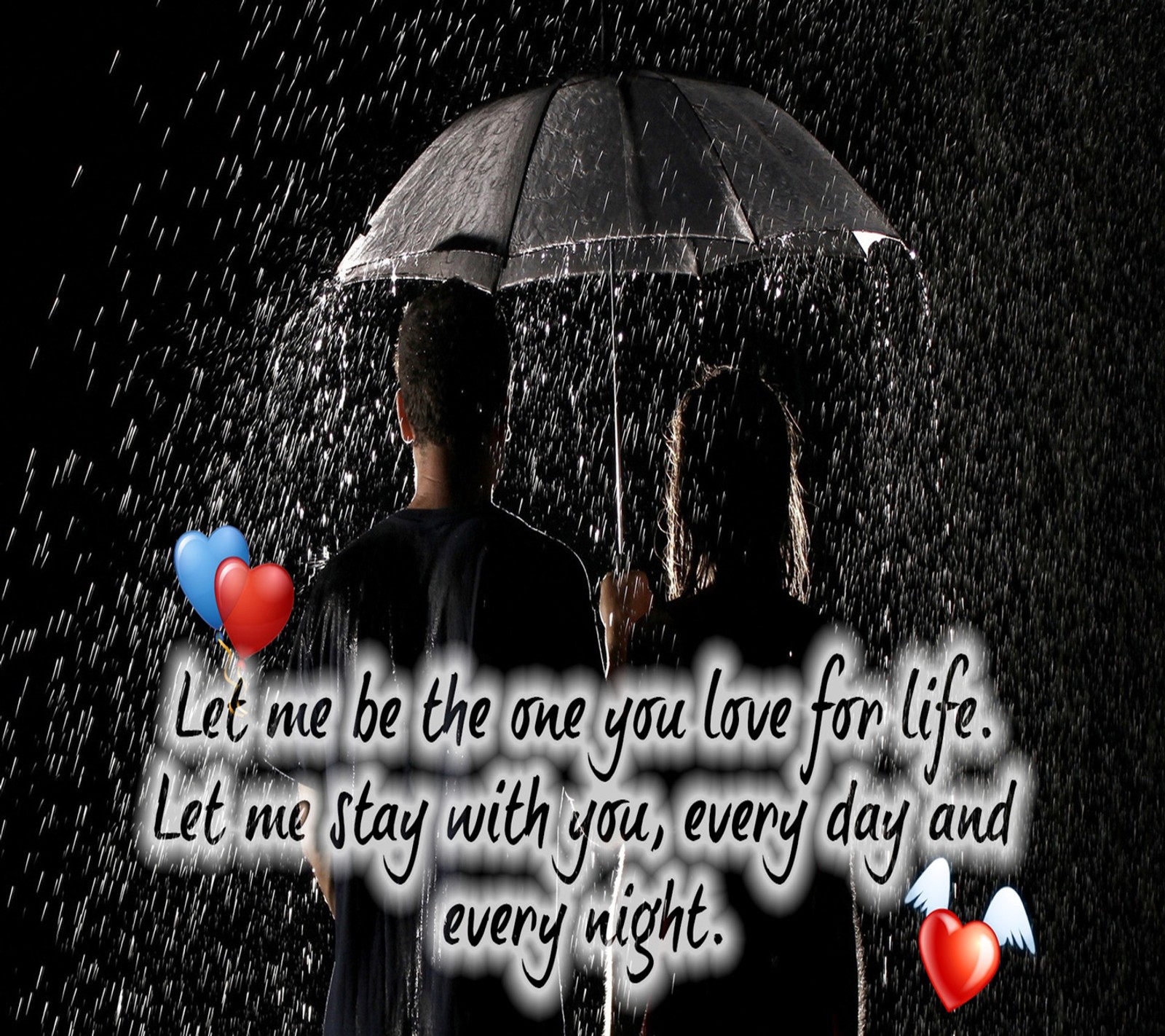 Un homme et une femme se tiennent sous un parapluie sous la pluie (couple, je taime, let me stay with you, love in rain, seulement toi)