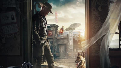 Post-apokalyptische Begegnung: Ghoul und Hund in einer von Fallout inspirierten Welt