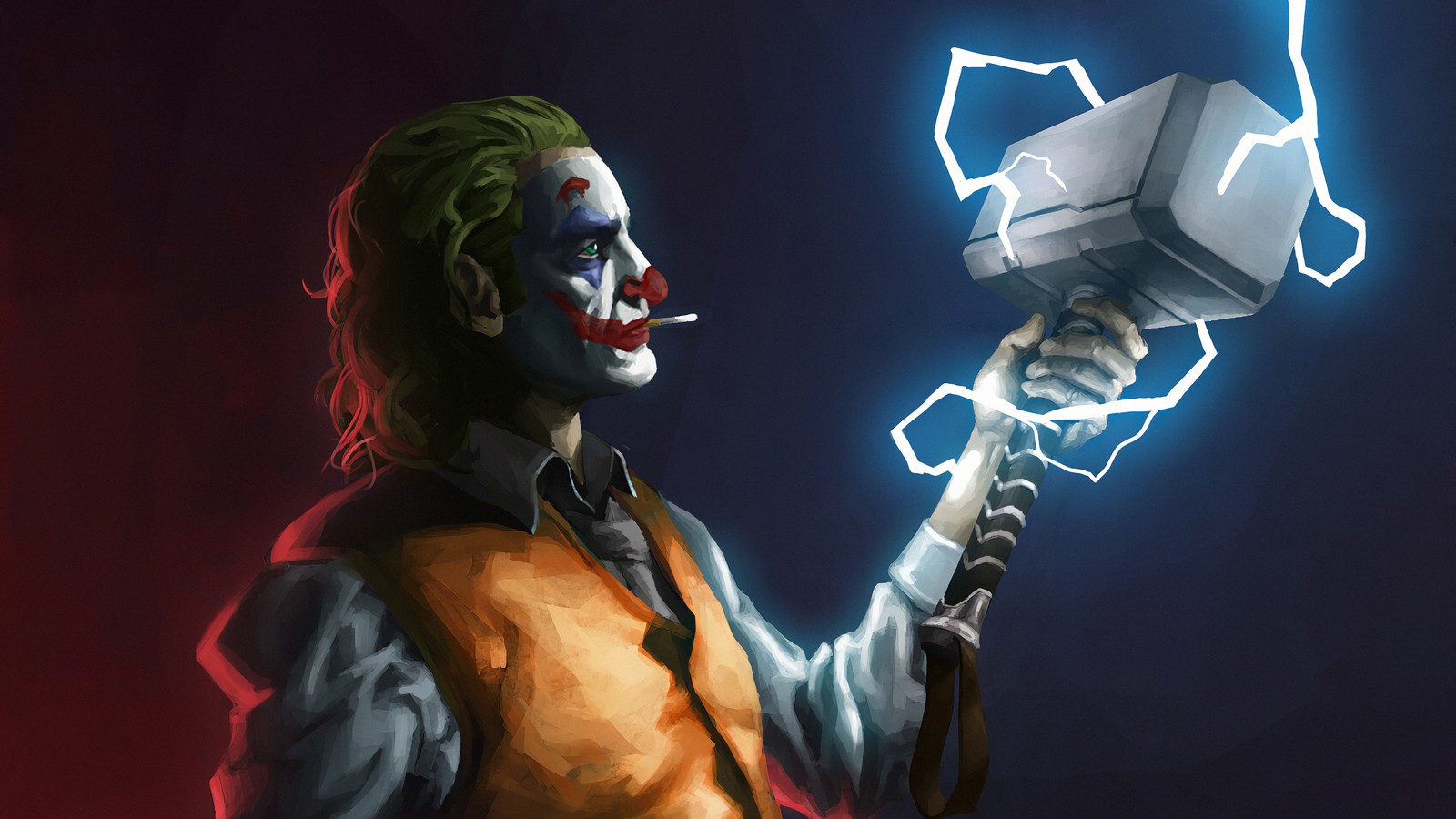 Joker with a hammer in his hand (joker, 2019, movie, mjolnir, hammer)