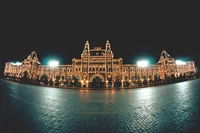 red square, landmark, night, city, reflection