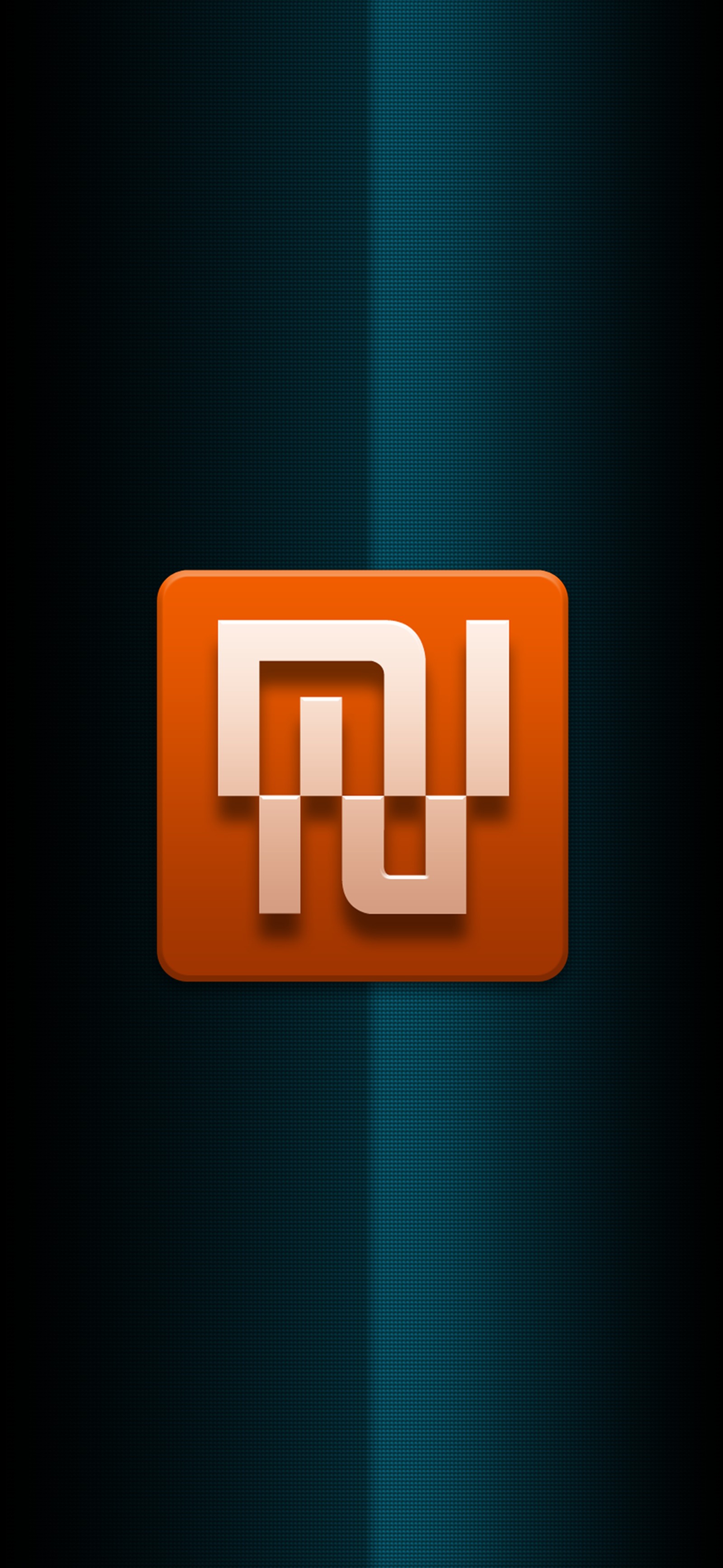 A close up of a red and orange logo on a blue background (xiaomi, xiaomi mi, graphic design, logo, text)