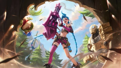 Jinx libera o caos com Teemo e Blitzcrank em League of Legends