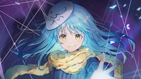 Rimuru Tempest in einer auffälligen Pose, mit einer Maske, umgeben von einem mystischen Hintergrund, der das Wesen von "Als ich als Schleim wiedergeboren wurde" widerspiegelt.