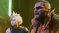 Cloud Strife and Barret Wallace in a dramatic moment from Final Fantasy 7 Remake.