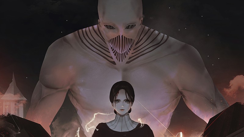 Мужчина и женщина стоят перед замком (титан войны молот, war hammer titan, aot, атака титанов, attack on titan)