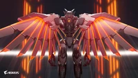 Futuristic Cyborg with Fiery Wings in a Cyberpunk Aesthetic