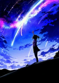 Alone Under a Starry Sky: A Girl Reaching for the Cosmos