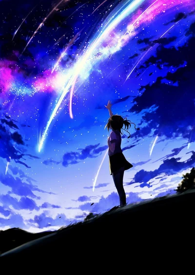 Alone Under a Starry Sky: A Girl Reaching for the Cosmos