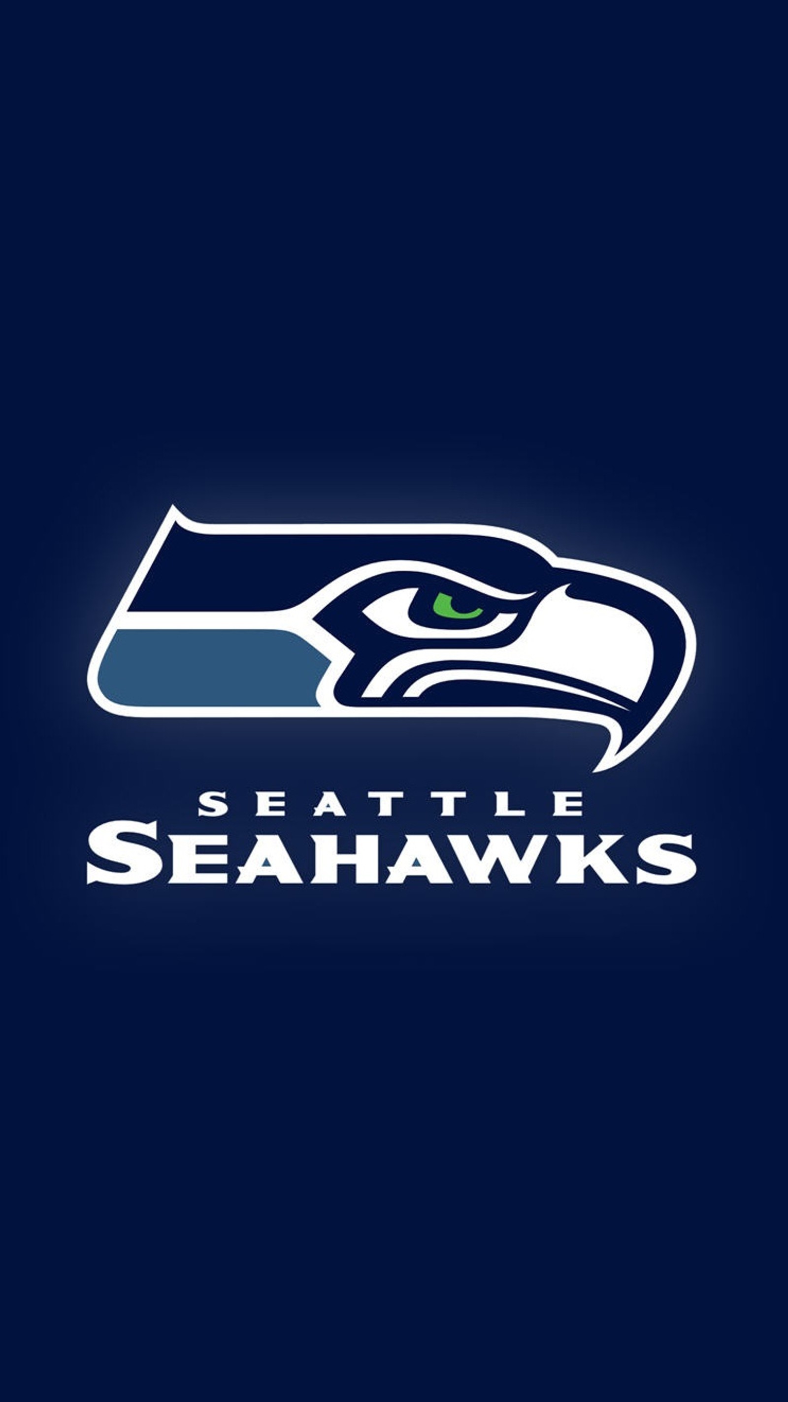 Un primer plano del logo de seattle seahawks sobre un fondo azul (and1, campeón, fútbol, jordan, logotipo)