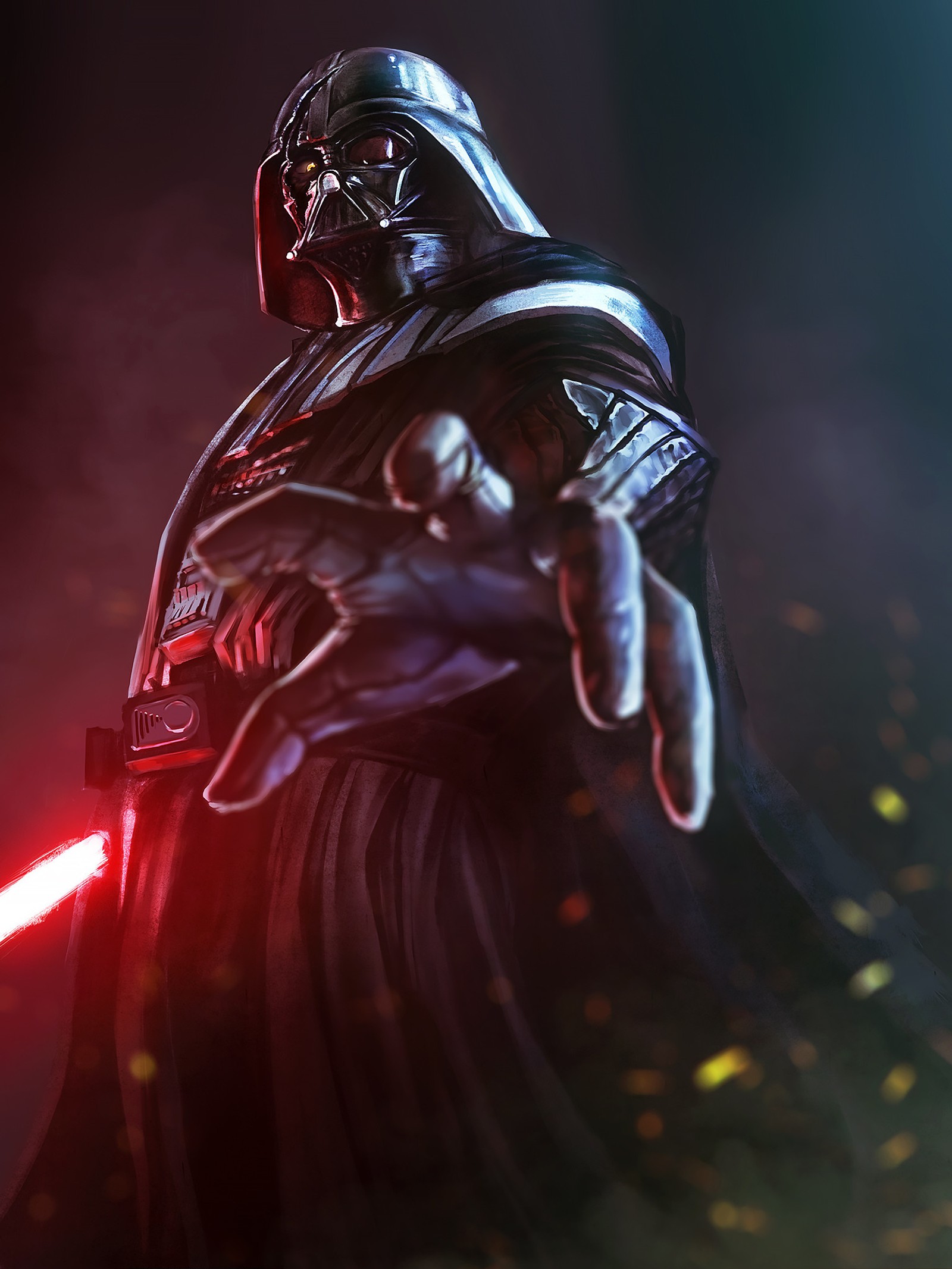 Darth vader mit einem lichtschwert in der hand (anakin, dunkel, darth, ligth saber, skywalker)