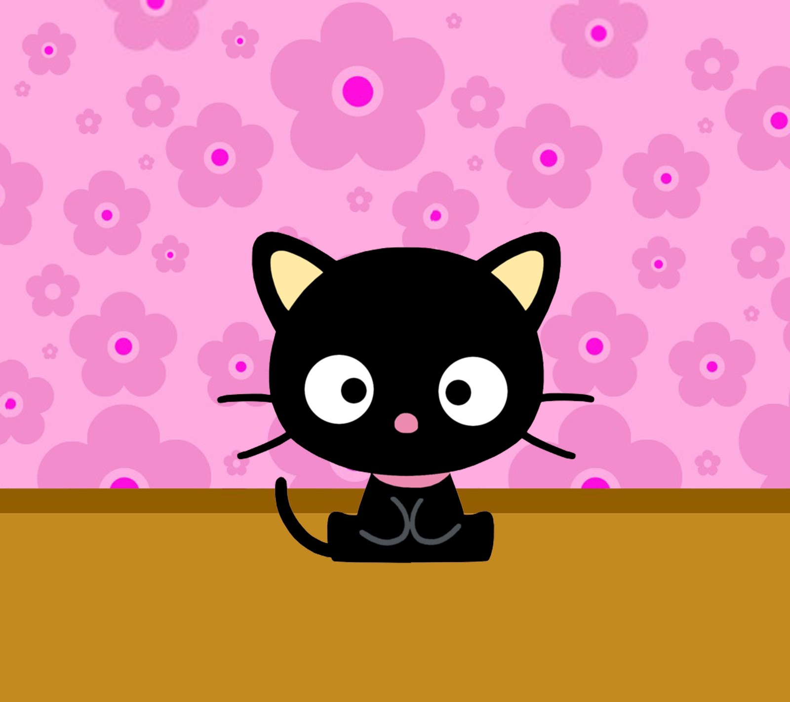 Um close de um gato sentado em uma mesa com um fundo rosa (chococat, gatinho)