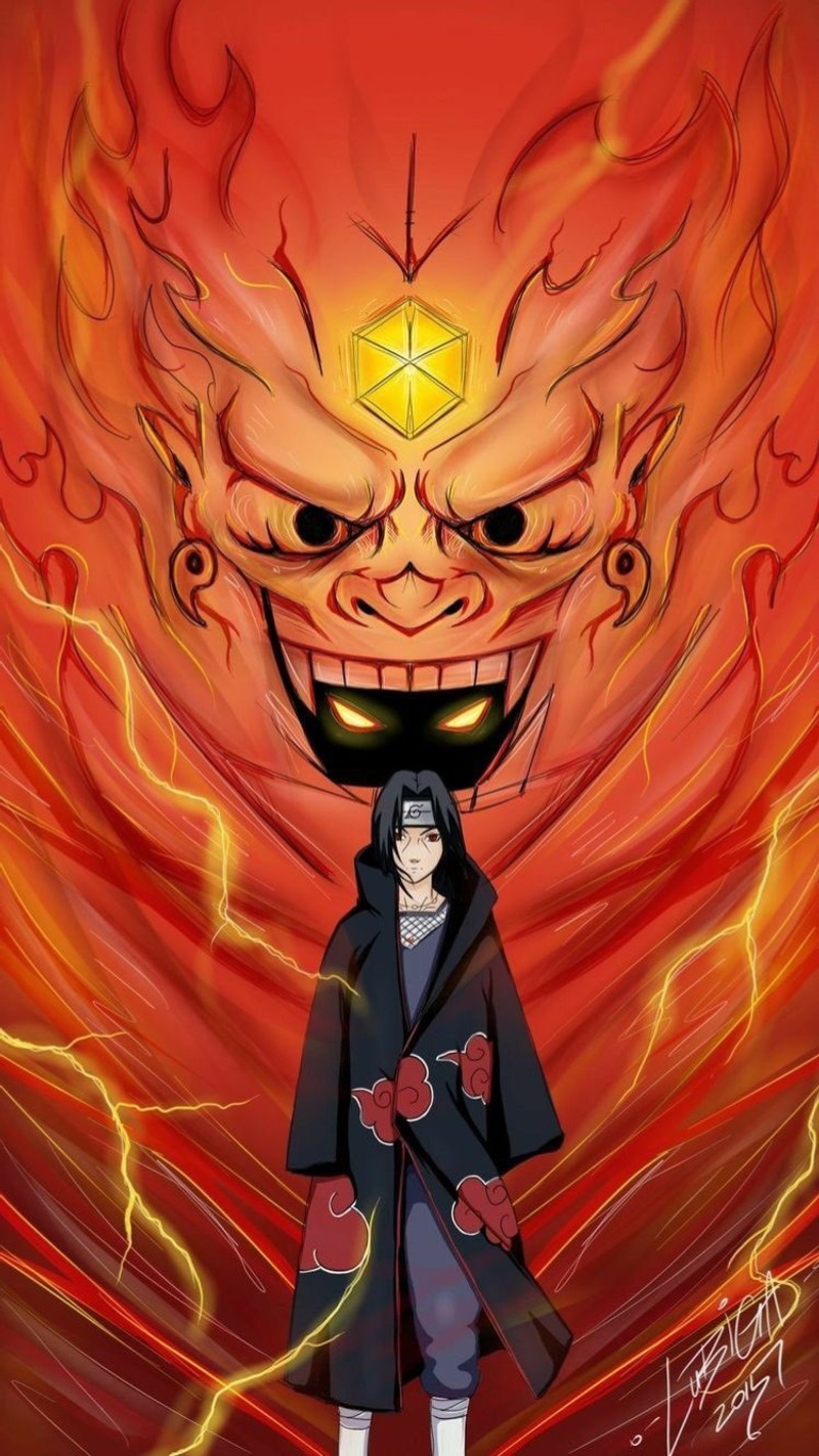 Мультяшный демон с светящейся звездой на голове (аниме, anime, itachi uchiha, naruto, шиппуден)