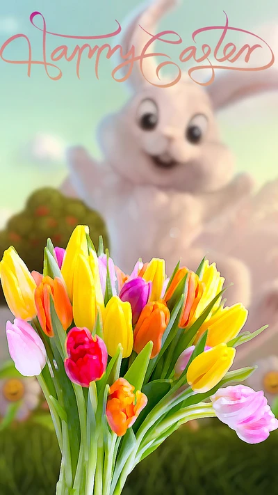 bunny, cute, easter, flower, happy easter